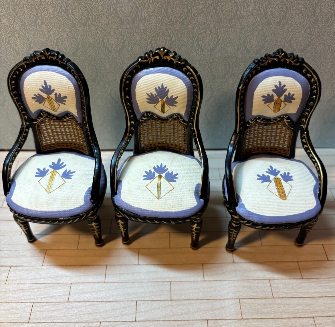 Dollhouse Miniature 7-Piece Black, Blue, and Gold Dining Set by Hansson