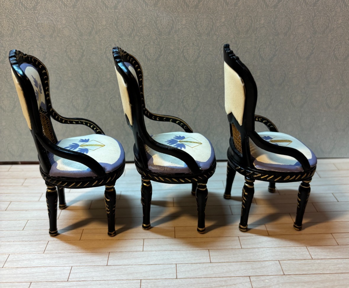 Dollhouse Miniature 7-Piece Black, Blue, and Gold Dining Set by Hansson