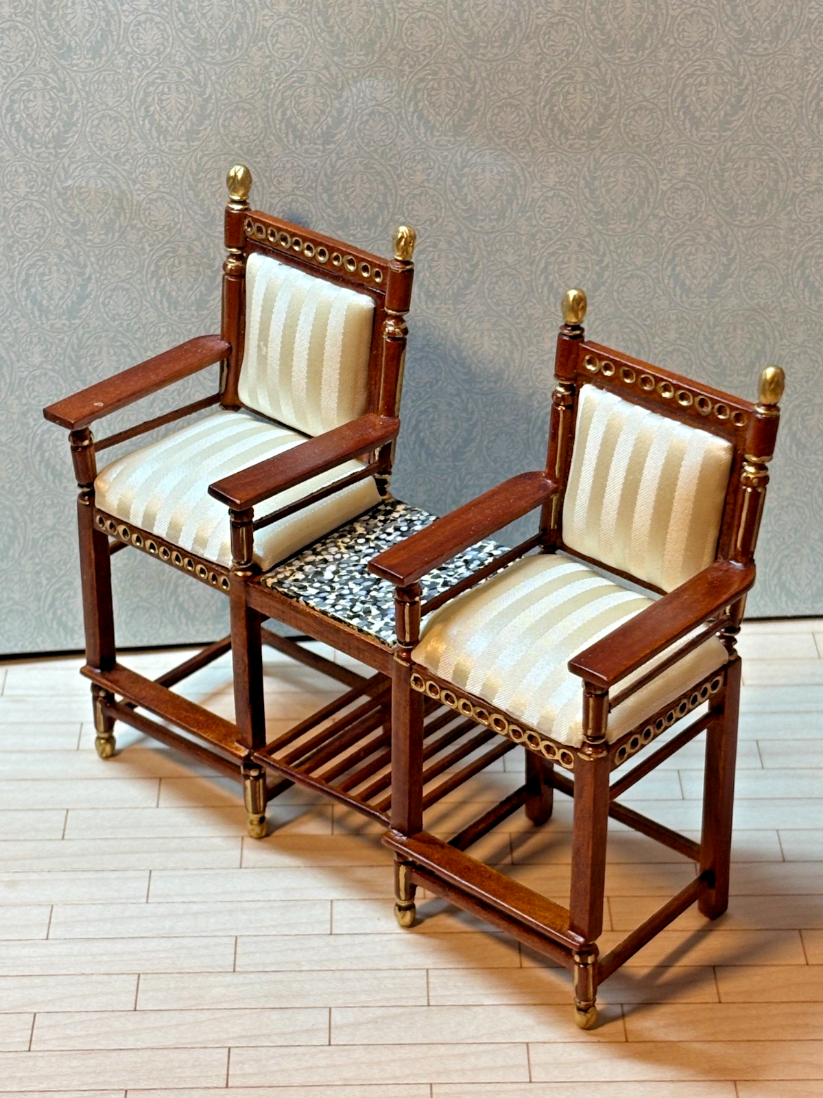 Dollhouse Miniature Walnut and Gold Double Chair by Hansson