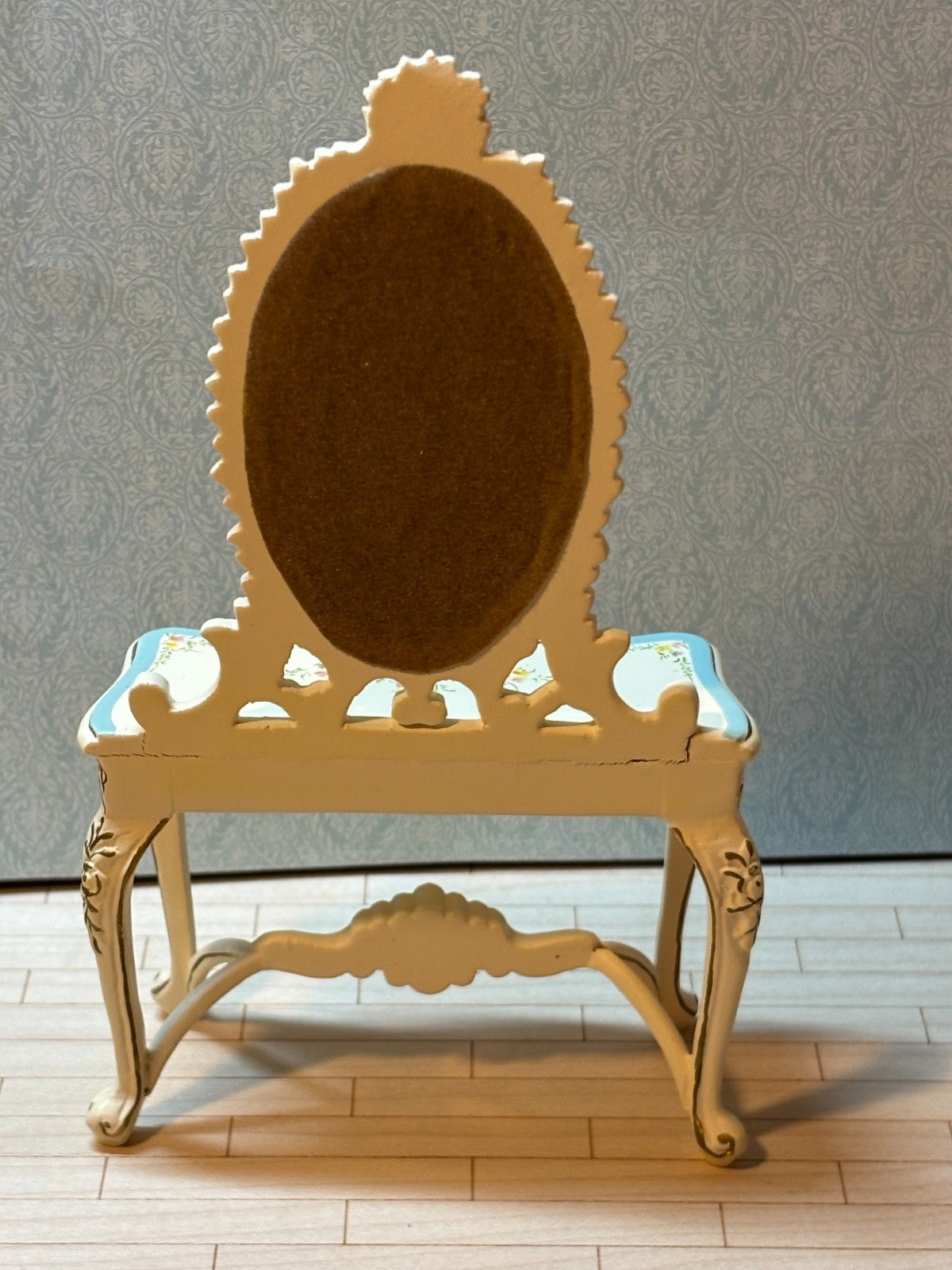 Dollhouse Miniature Blue and White Vanity with Floral Design by Hansson