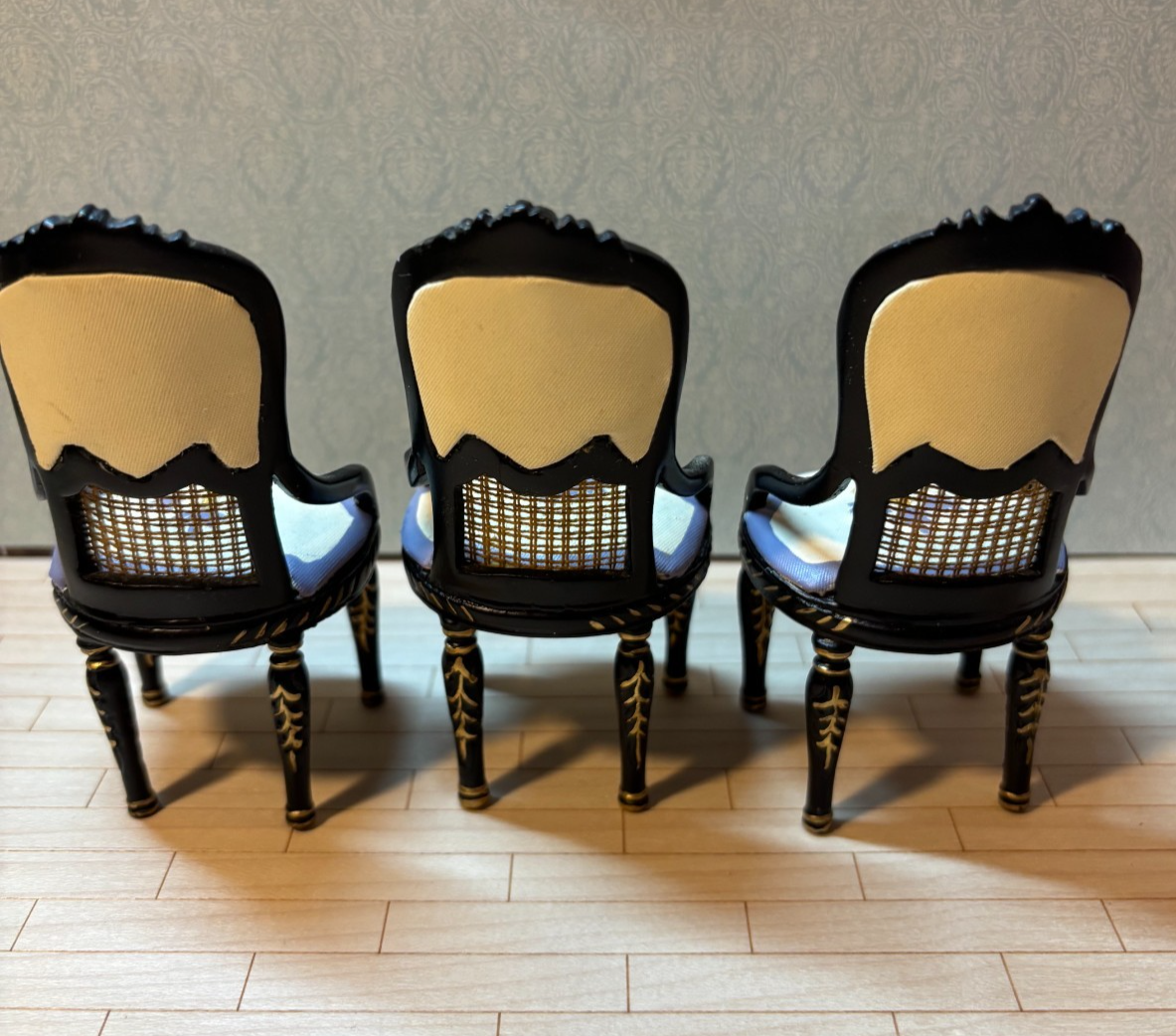 Dollhouse Miniature 7-Piece Black, Blue, and Gold Dining Set by Hansson