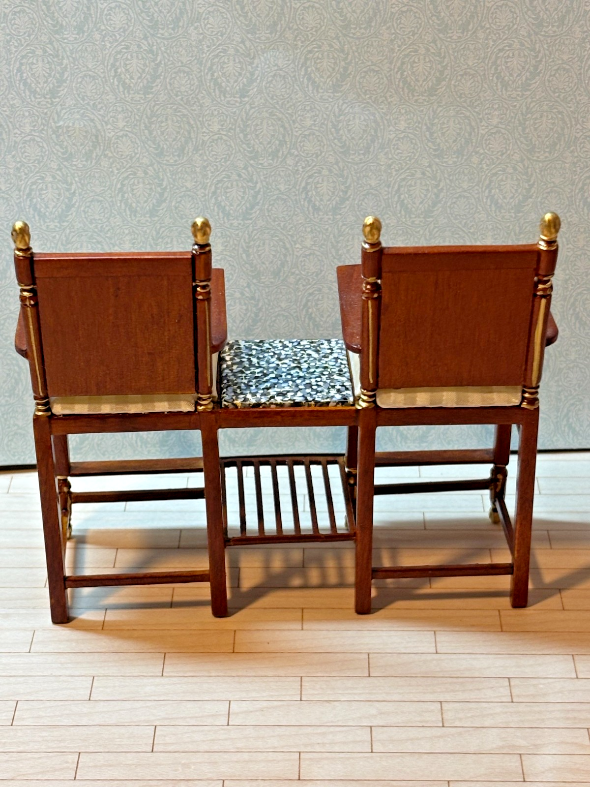 Dollhouse Miniature Walnut and Gold Double Chair by Hansson