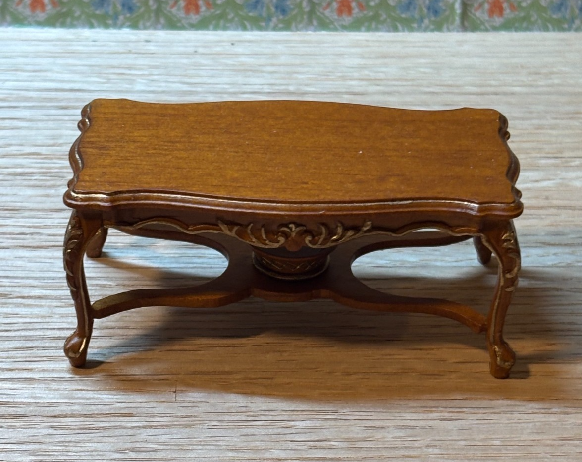 Dollhouse Miniature Walnut and Gold Coffee Table by Hansson