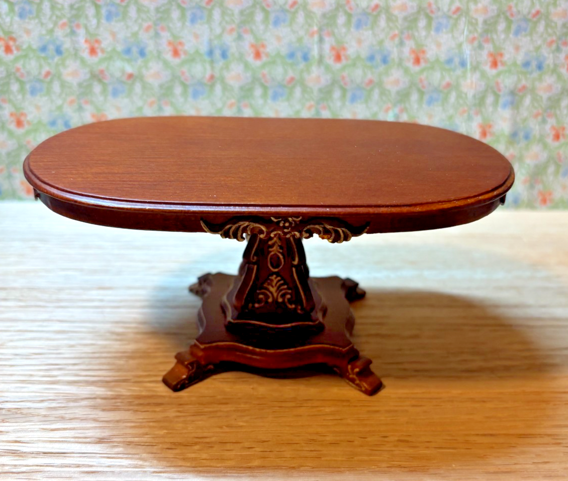 Dollhouse Miniature Walnut and Gold Pedestal Dining Table by Hansson