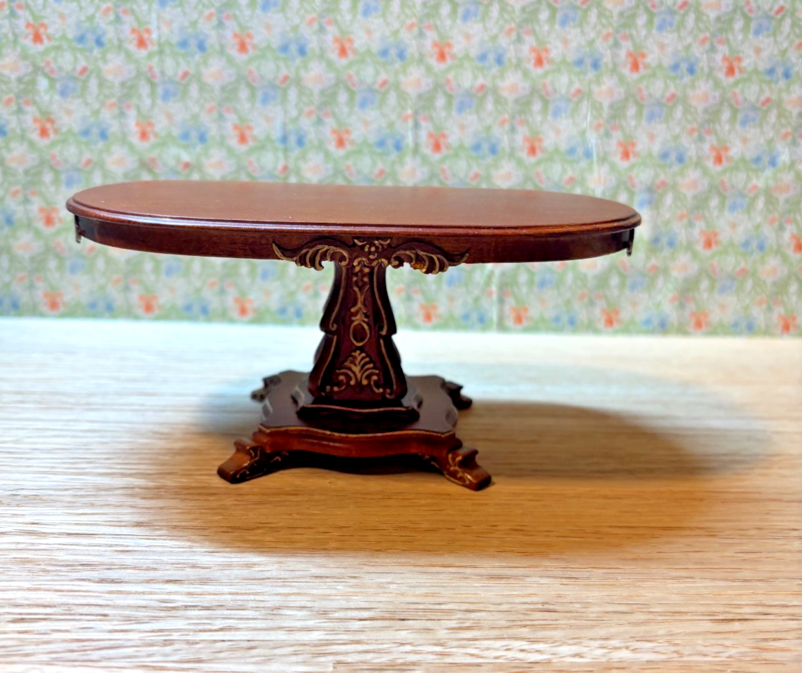 Dollhouse Miniature Walnut and Gold Pedestal Dining Table by Hansson