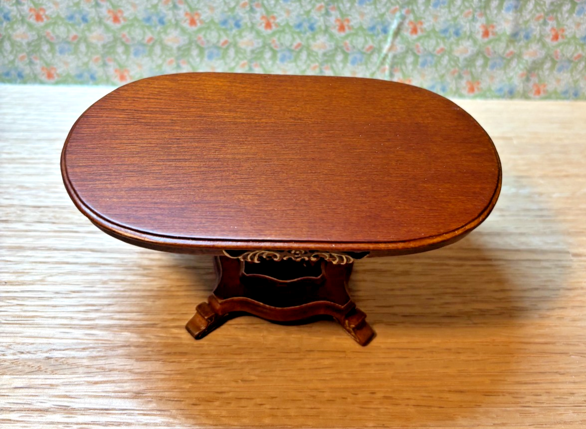 Dollhouse Miniature Walnut and Gold Pedestal Dining Table by Hansson