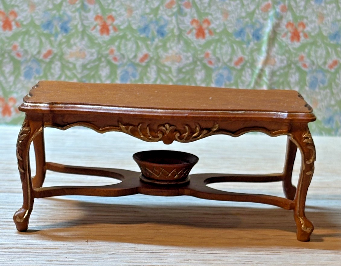 Dollhouse Miniature Walnut and Gold Coffee Table by Hansson
