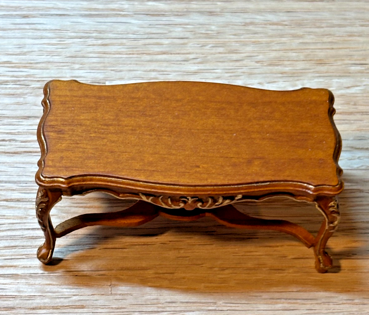 Dollhouse Miniature Walnut and Gold Coffee Table by Hansson