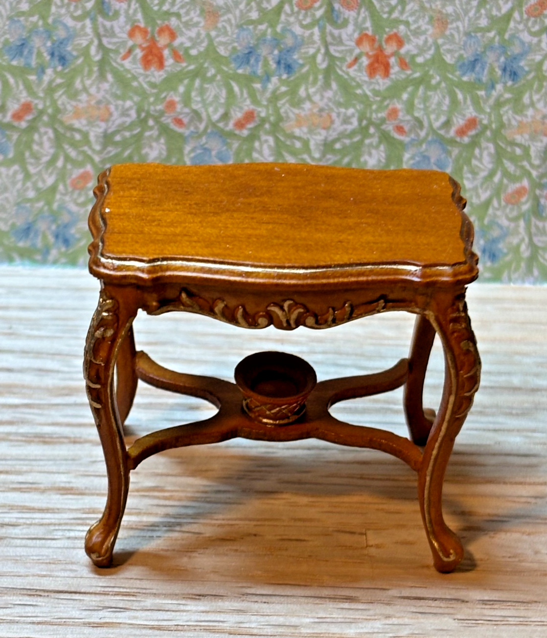 Dollhouse Miniature Walnut and Gold Side Table by Hansson