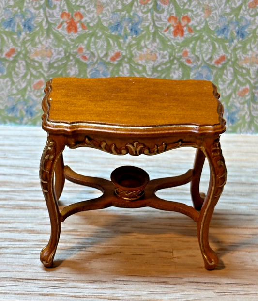 Dollhouse Miniature Walnut and Gold Side Table by Hansson
