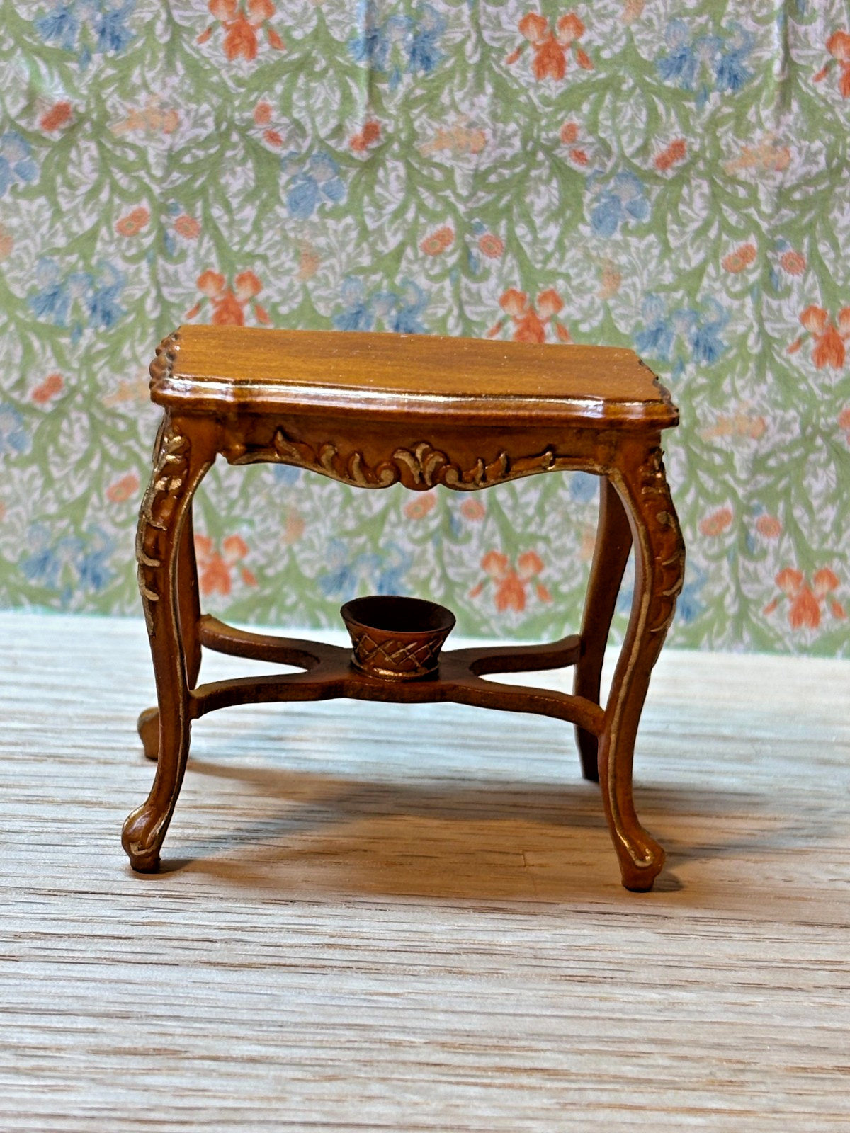Dollhouse Miniature Walnut and Gold Side Table by Hansson