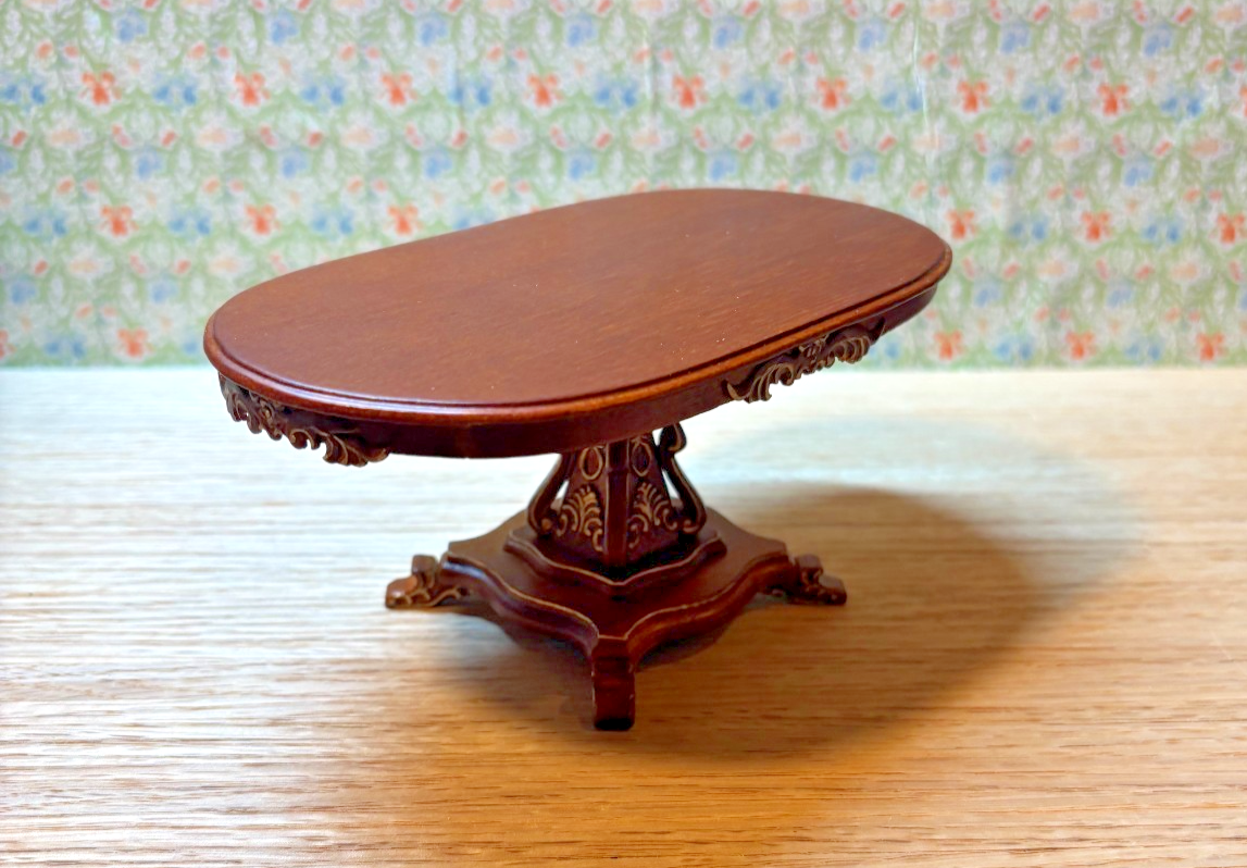 Dollhouse Miniature Walnut and Gold Pedestal Dining Table by Hansson