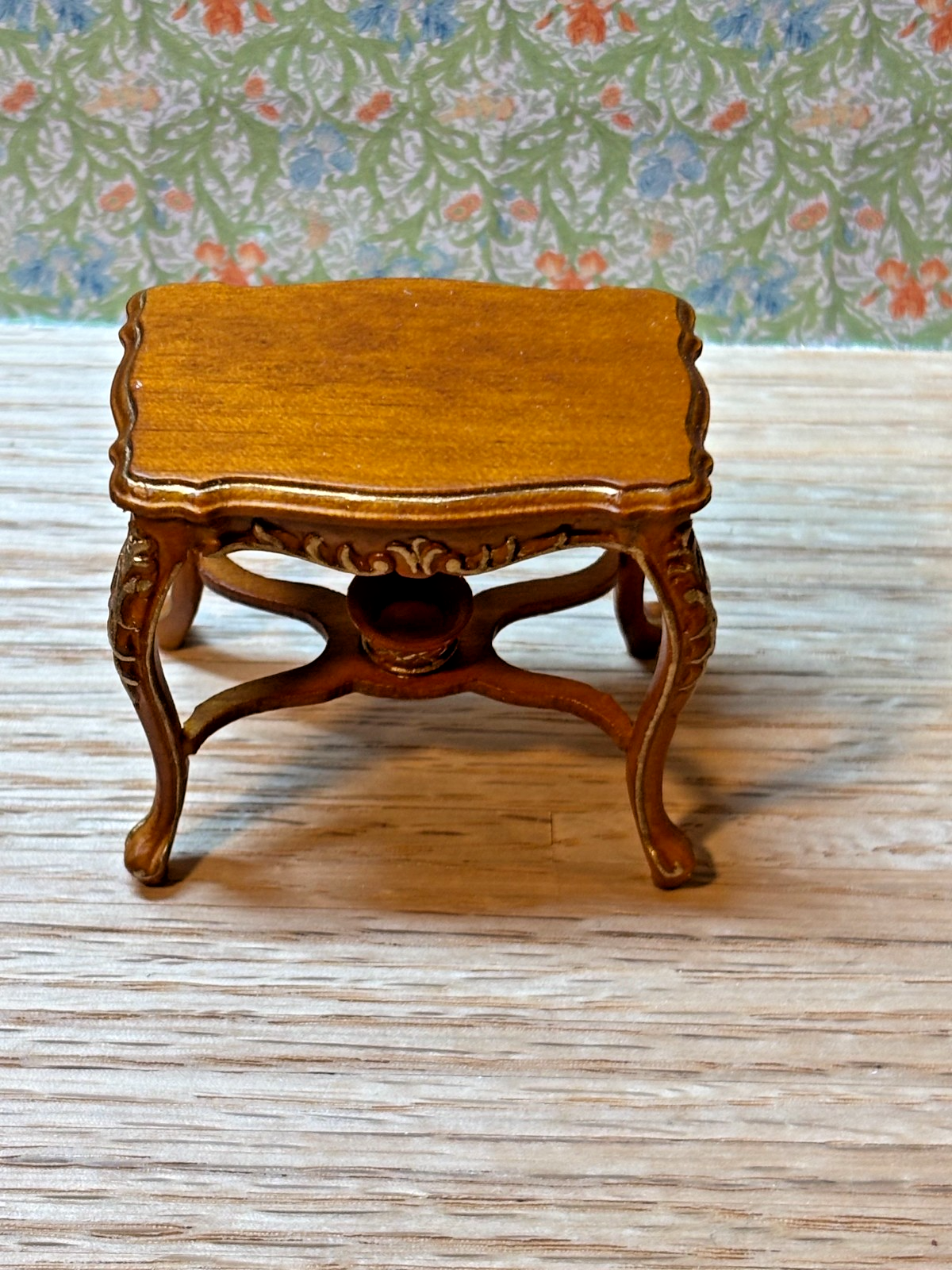 Dollhouse Miniature Walnut and Gold Side Table by Hansson