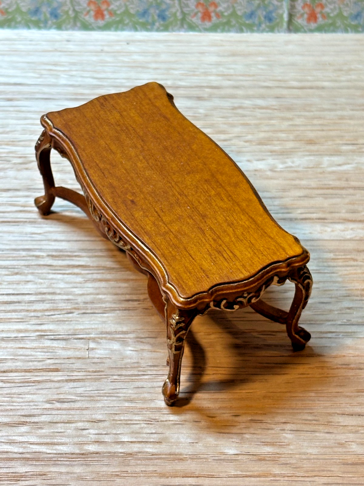 Dollhouse Miniature Walnut and Gold Coffee Table by Hansson