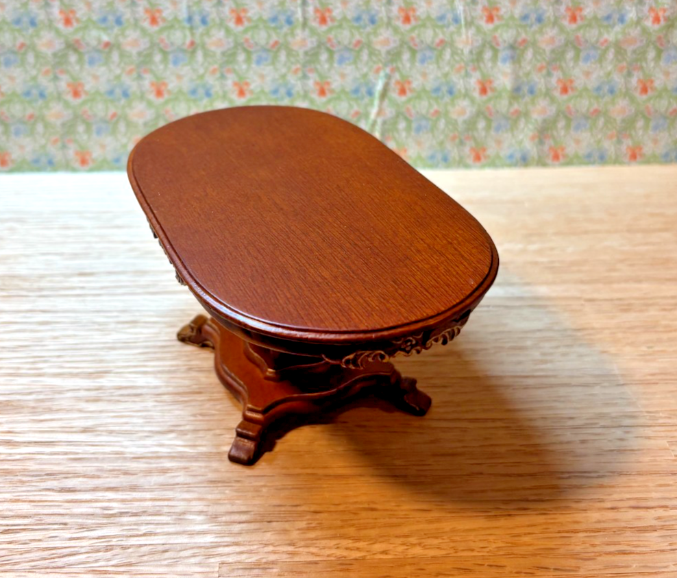 Dollhouse Miniature Walnut and Gold Pedestal Dining Table by Hansson