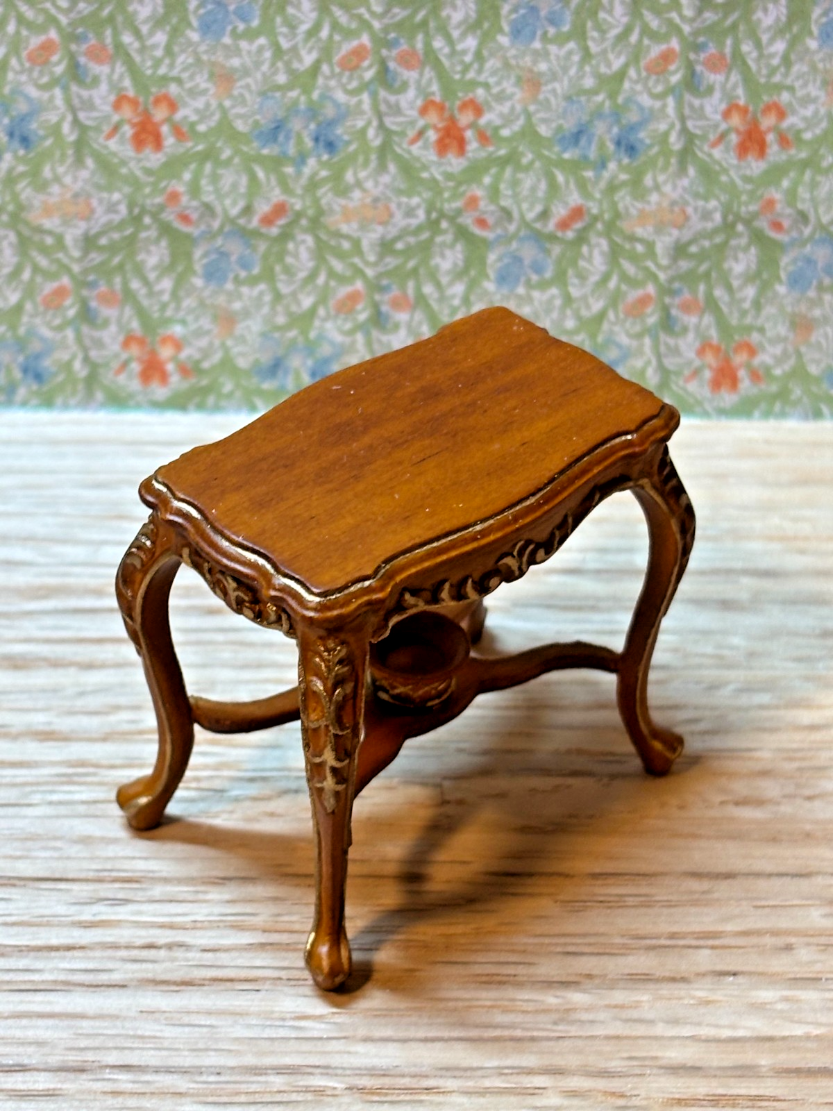 Dollhouse Miniature Walnut and Gold Side Table by Hansson