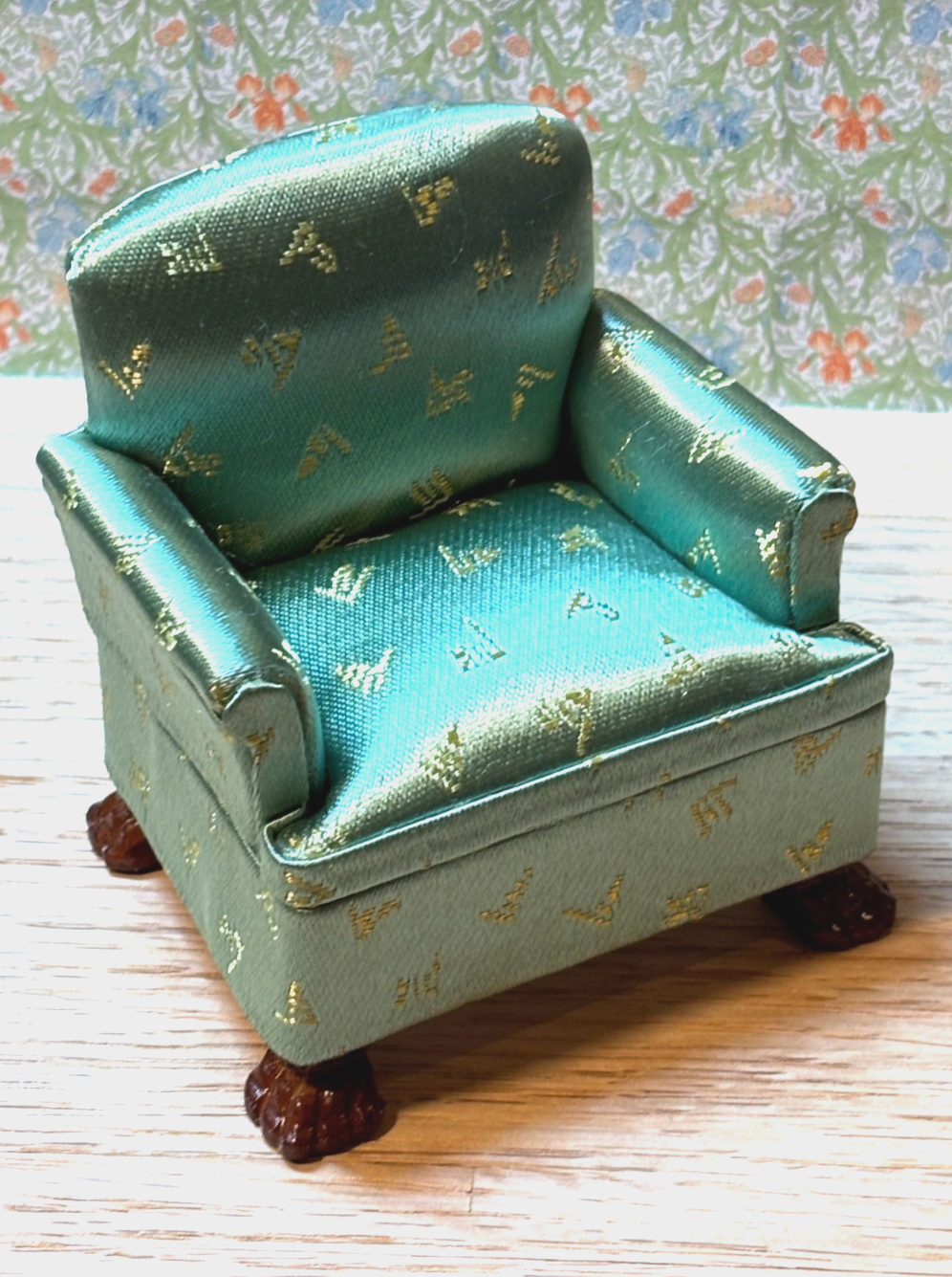 Dollhouse Miniature Green Overstuffed Armchair by Hansson