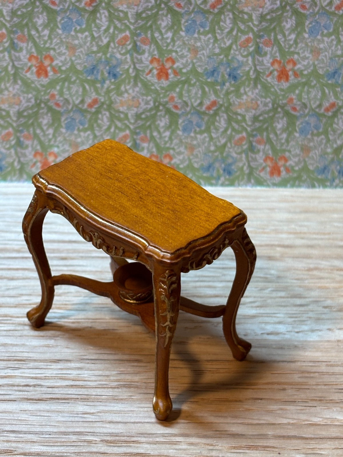 Dollhouse Miniature Walnut and Gold Side Table by Hansson