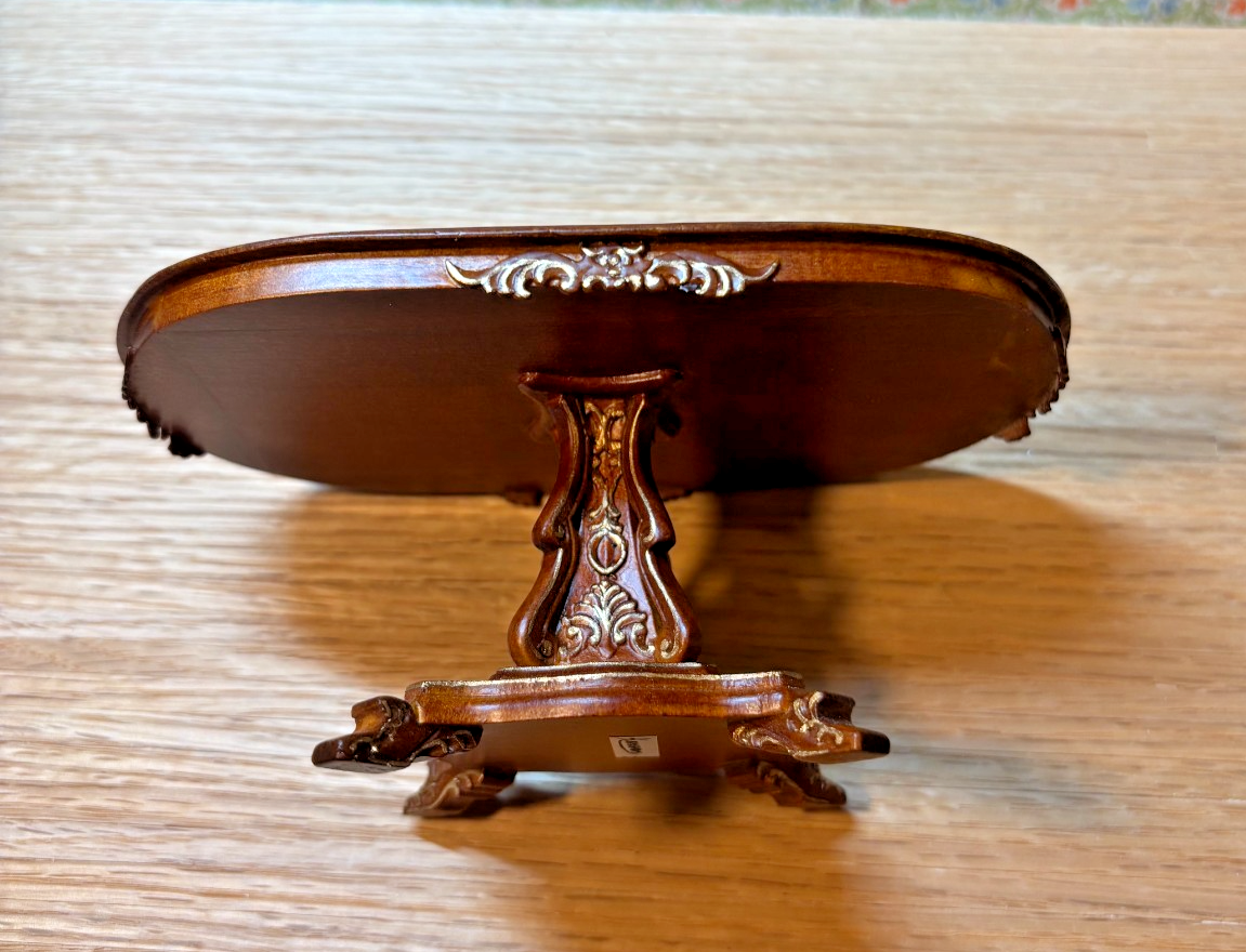 Dollhouse Miniature Walnut and Gold Pedestal Dining Table by Hansson