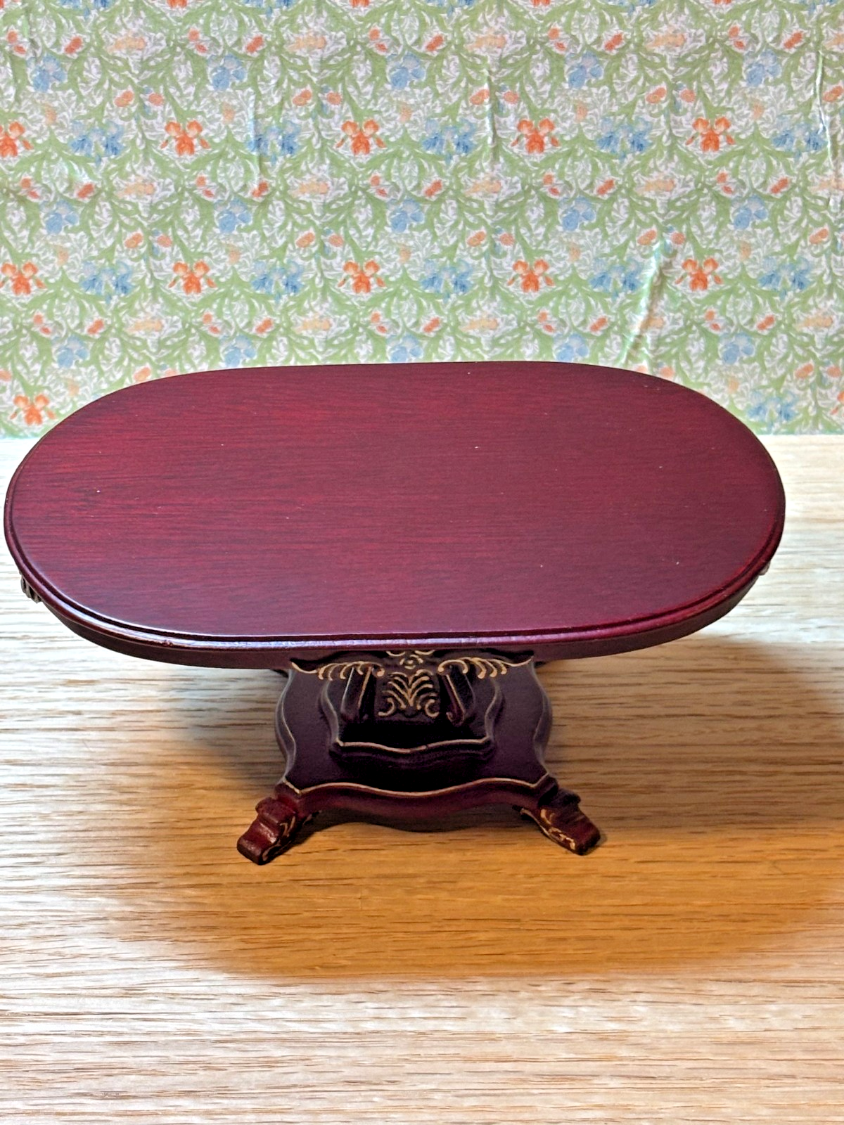 Dollhouse Miniature Mahogany and Gold Pedestal Dining Table by Hansson