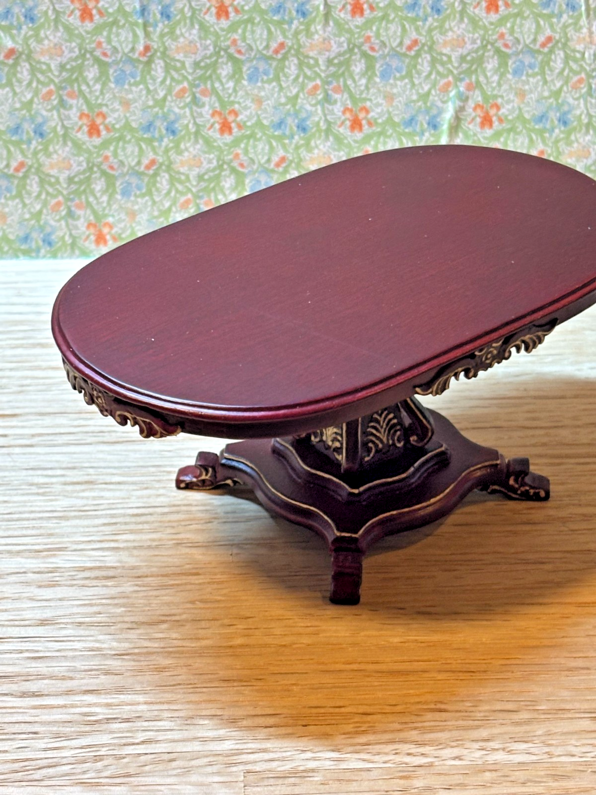 Dollhouse Miniature Mahogany and Gold Pedestal Dining Table by Hansson