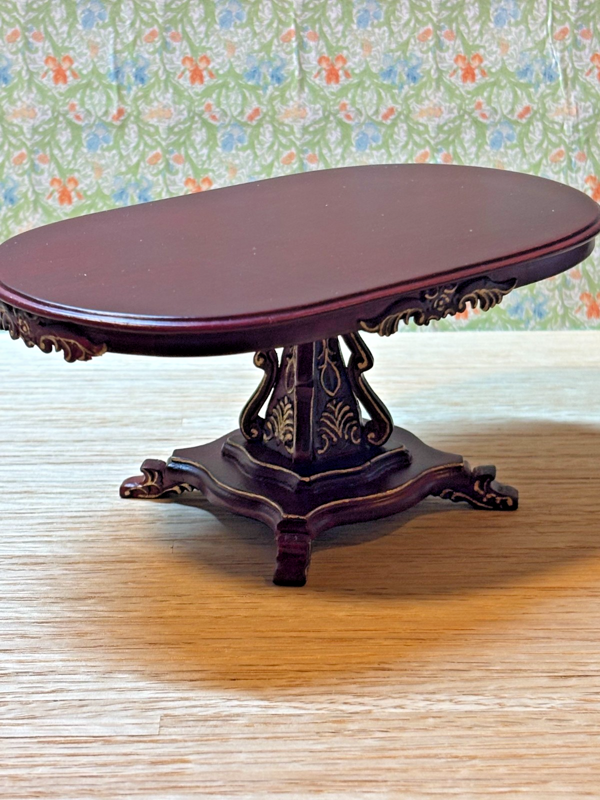 Dollhouse Miniature Mahogany and Gold Pedestal Dining Table by Hansson