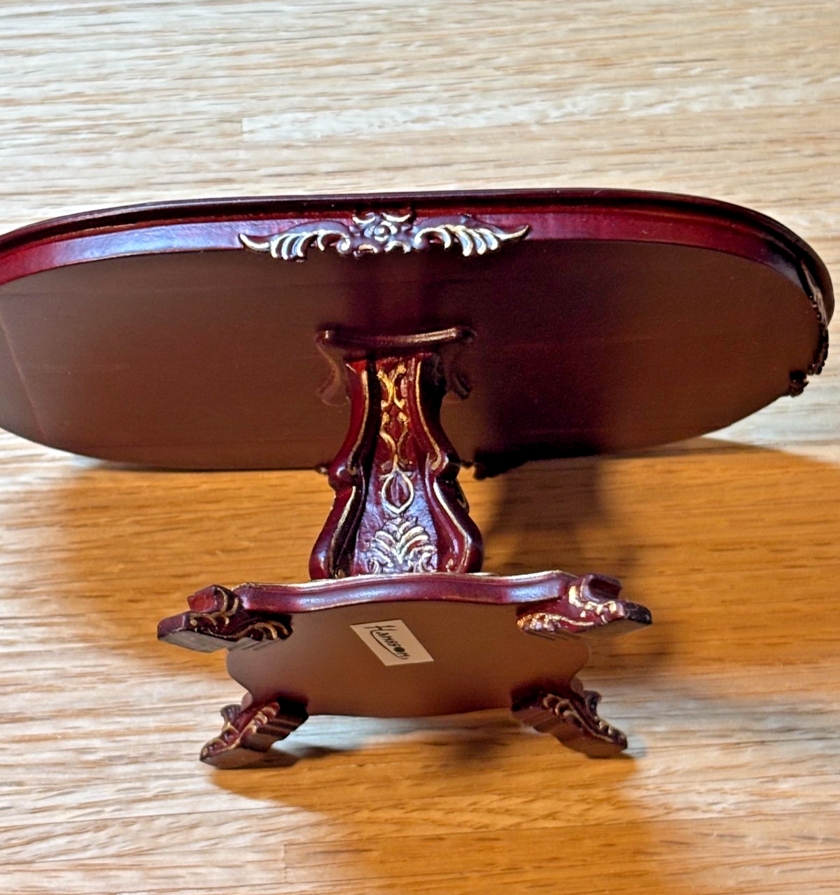 Dollhouse Miniature Mahogany and Gold Pedestal Dining Table by Hansson