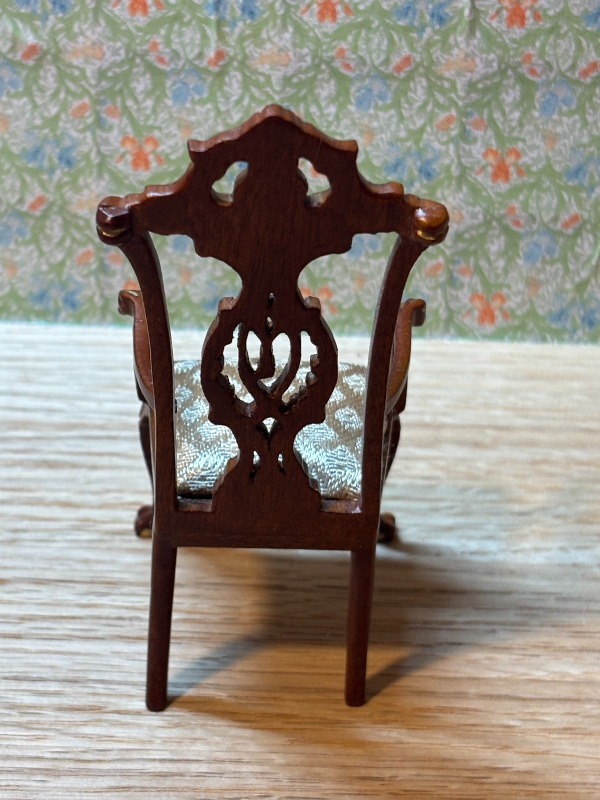 Dollhouse Miniature Intricate Walnut and Gold Armchair by Hansson