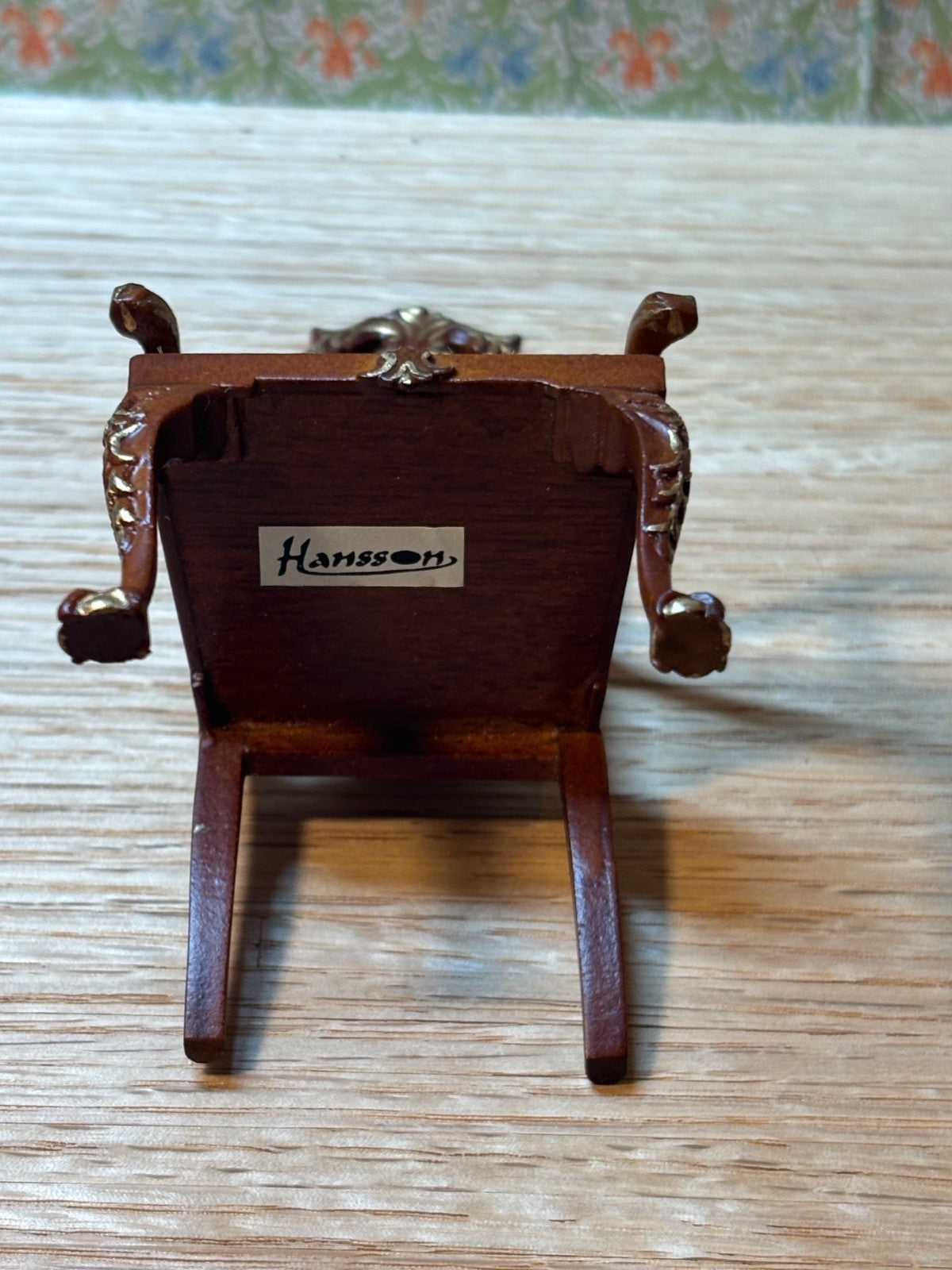 Dollhouse Miniature Intricate Walnut and Gold Armchair by Hansson