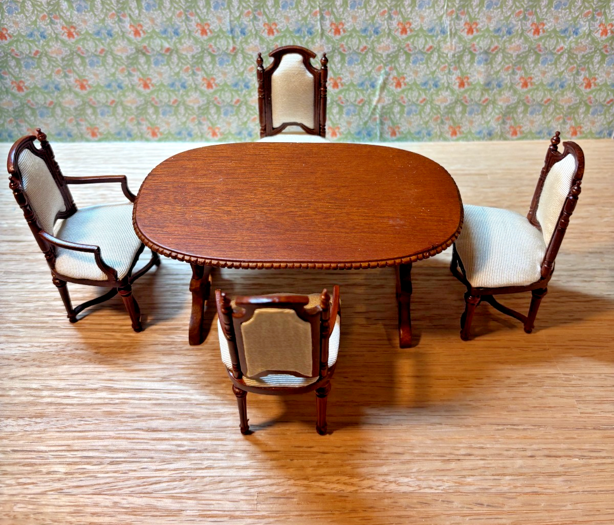 Dollhouse Miniature Walnut Dining Table + 4 Chairs by Hansson