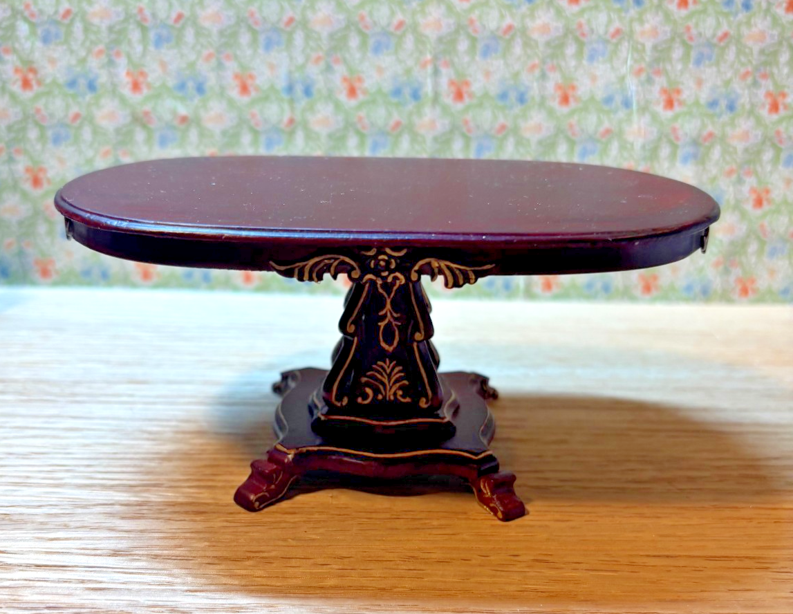 Dollhouse Miniature Intricate Mahogany/Gold Dining Table + 4 Chairs by Hansson