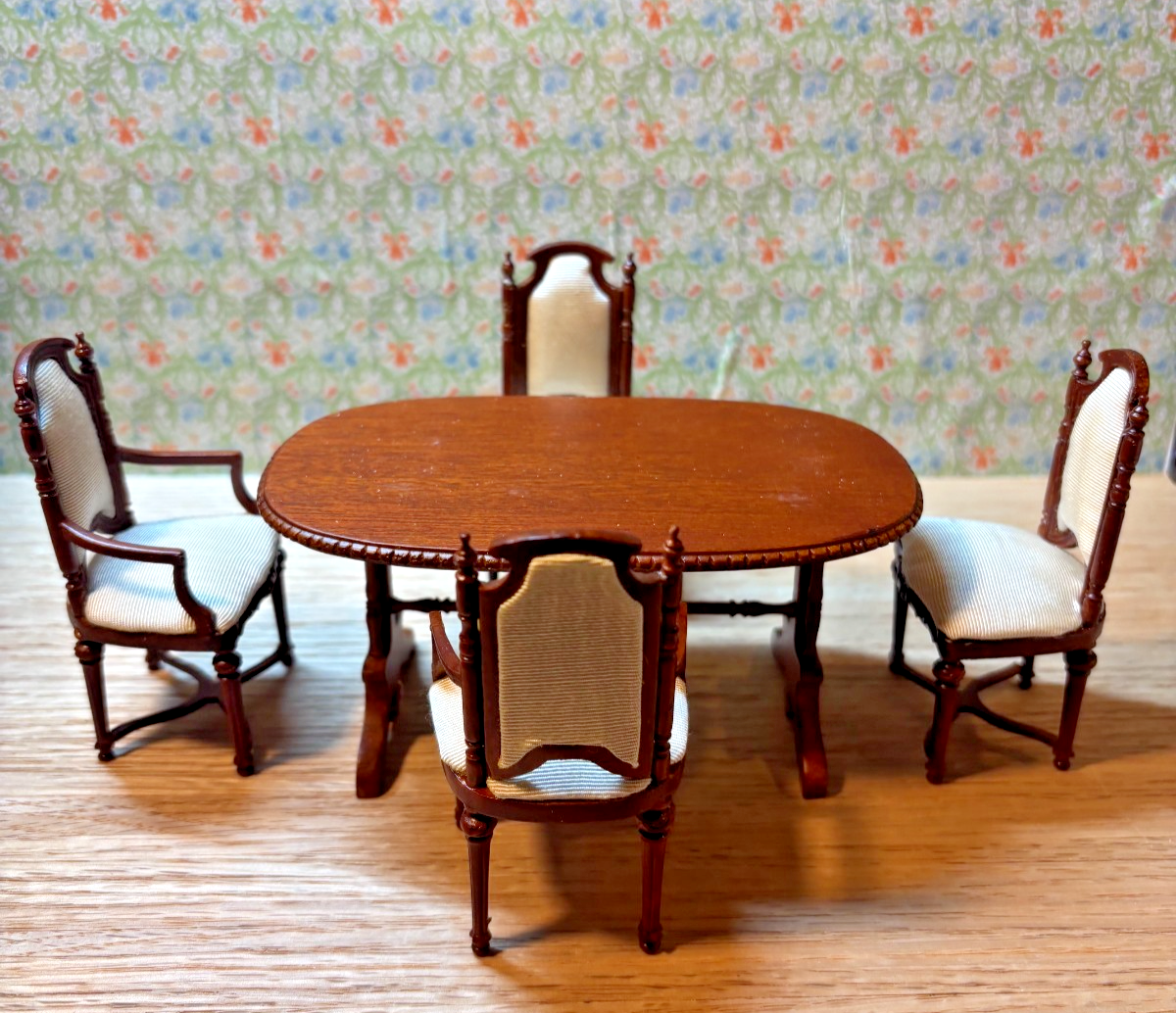 Dollhouse Miniature Walnut Dining Table + 4 Chairs by Hansson