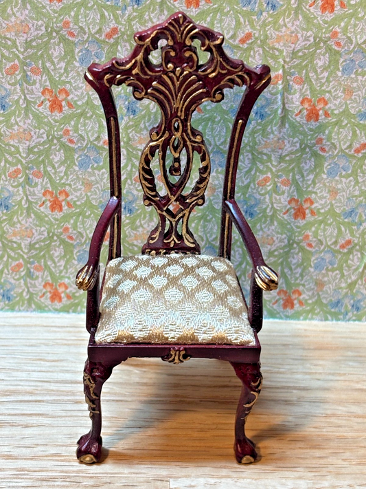 Dollhouse Miniature Intricate Mahogany and Gold Armchair by Hansson