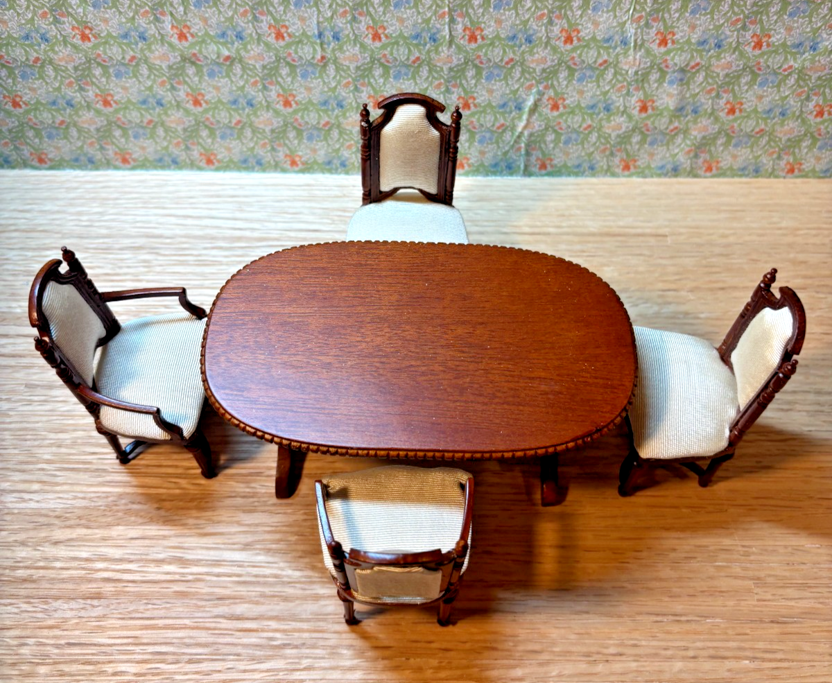 Dollhouse Miniature Walnut Dining Table + 4 Chairs by Hansson