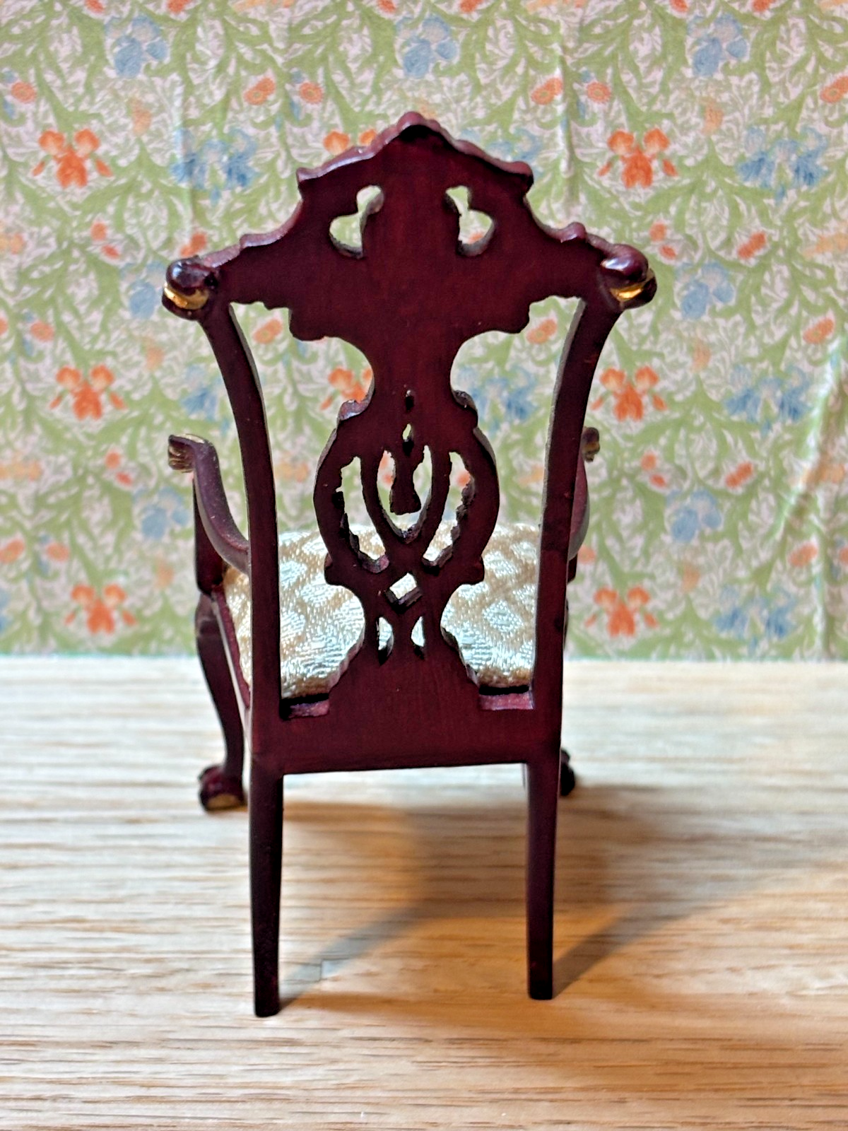 Dollhouse Miniature Intricate Mahogany and Gold Armchair by Hansson