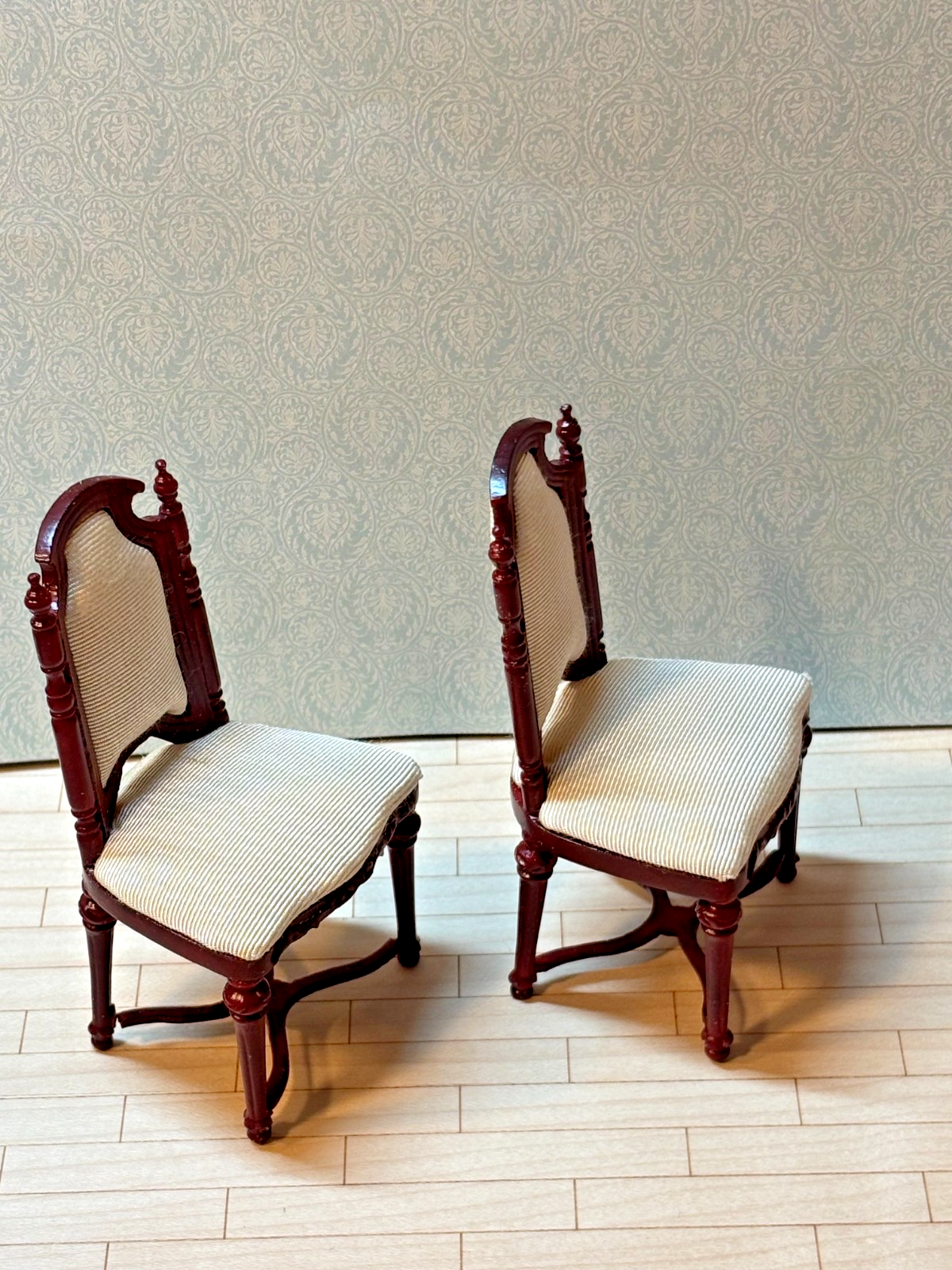 Dollhouse Miniature Set of 2 Mahogany Chairs with Upholstery by Hansson