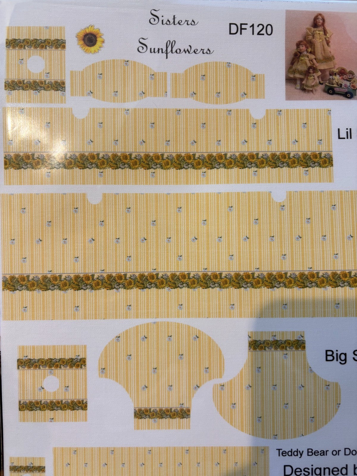 Dollhouse Miniature Sisters Sunflowers Dress Sheet