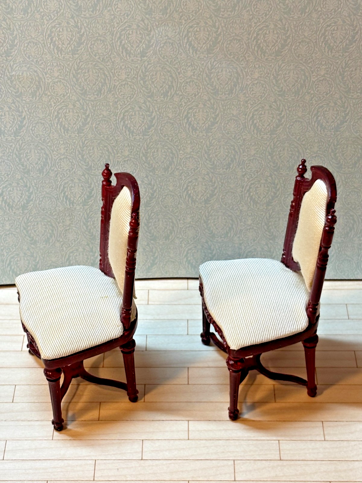Dollhouse Miniature Set of 2 Mahogany Chairs with Upholstery by Hansson