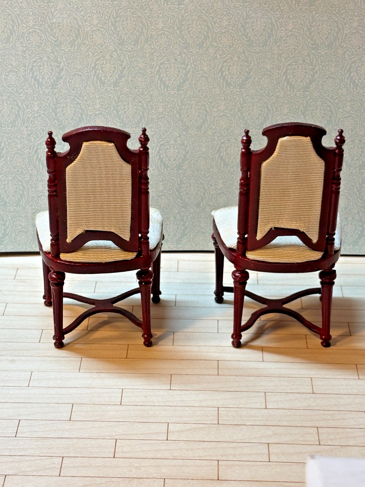 Dollhouse Miniature Set of 2 Mahogany Chairs with Upholstery by Hansson