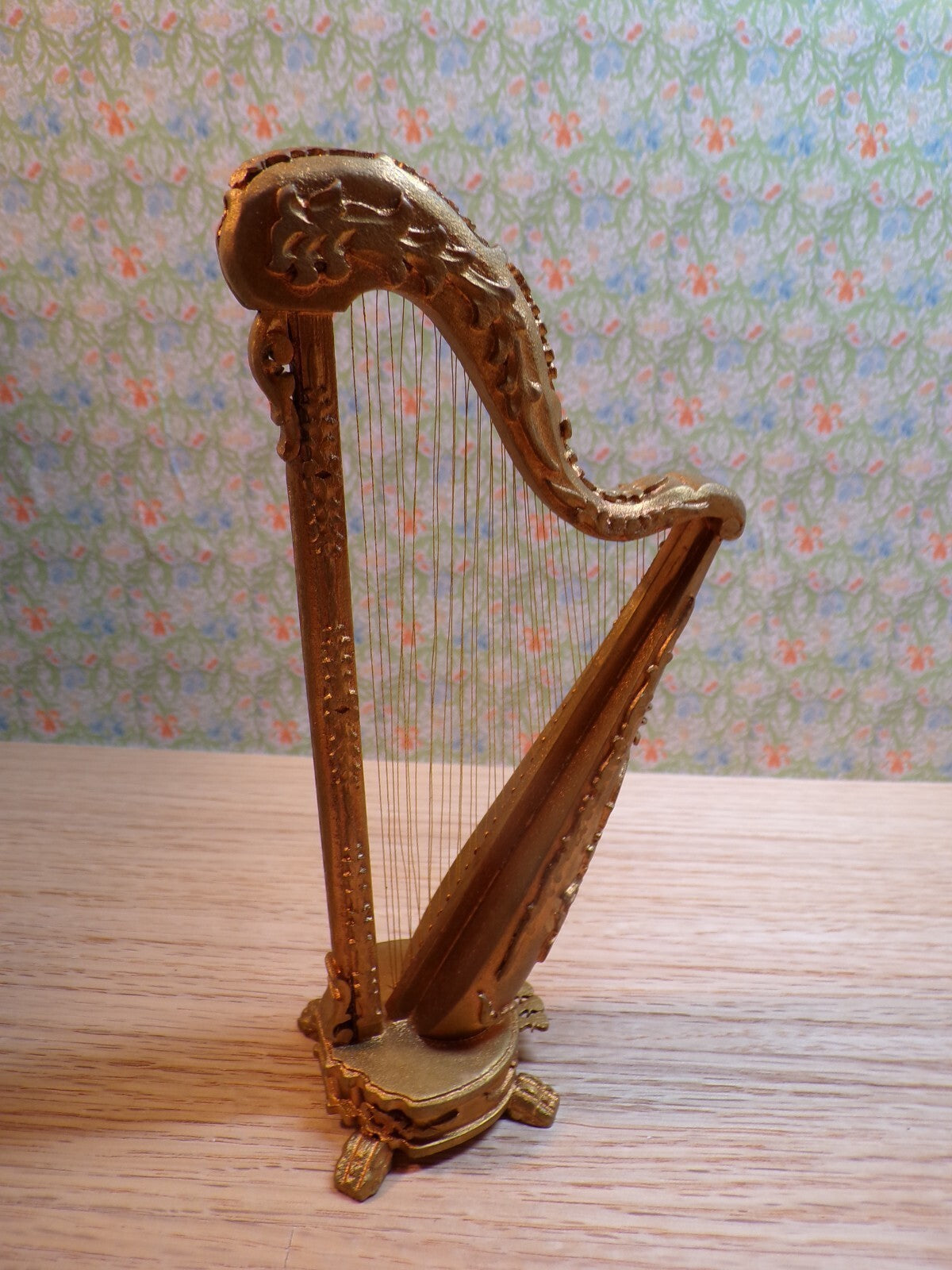 Dollhouse Miniature Wooden Gold Harp by Hansson