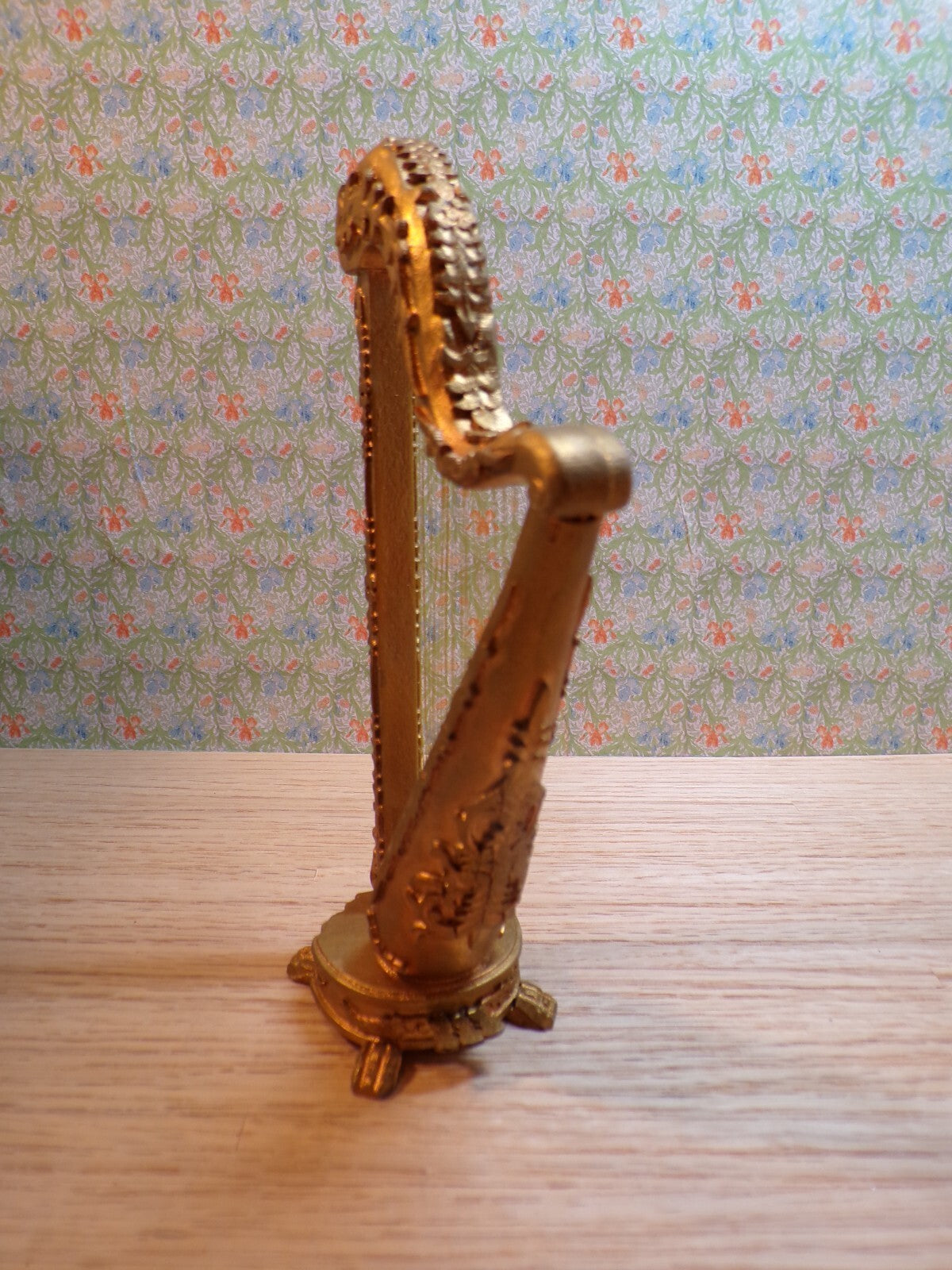 Dollhouse Miniature Wooden Gold Harp by Hansson