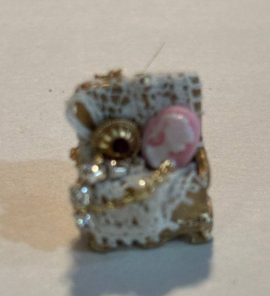 Dollhouse Miniature Tiny Decorated Jewelry Box with Pink Cameo
