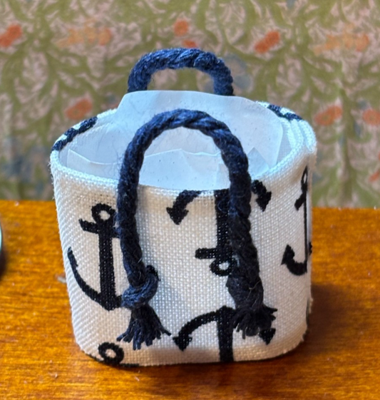 Dollhouse Miniature Anchors Away Tote Bag with Charm - Handcrafted