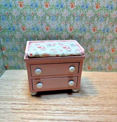 Dollhouse Miniature Crib and Changing Table "Gnomes in Pink"