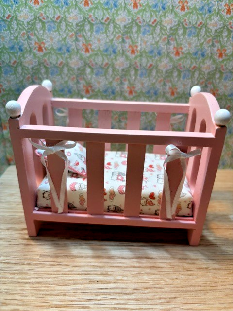 Dollhouse Miniature Crib and Changing Table "Gnomes in Pink"