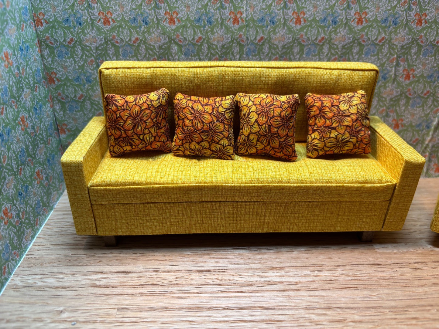 Dollhouse Miniature Mid-Century Modern Sofa and Armchair Handcrafted
