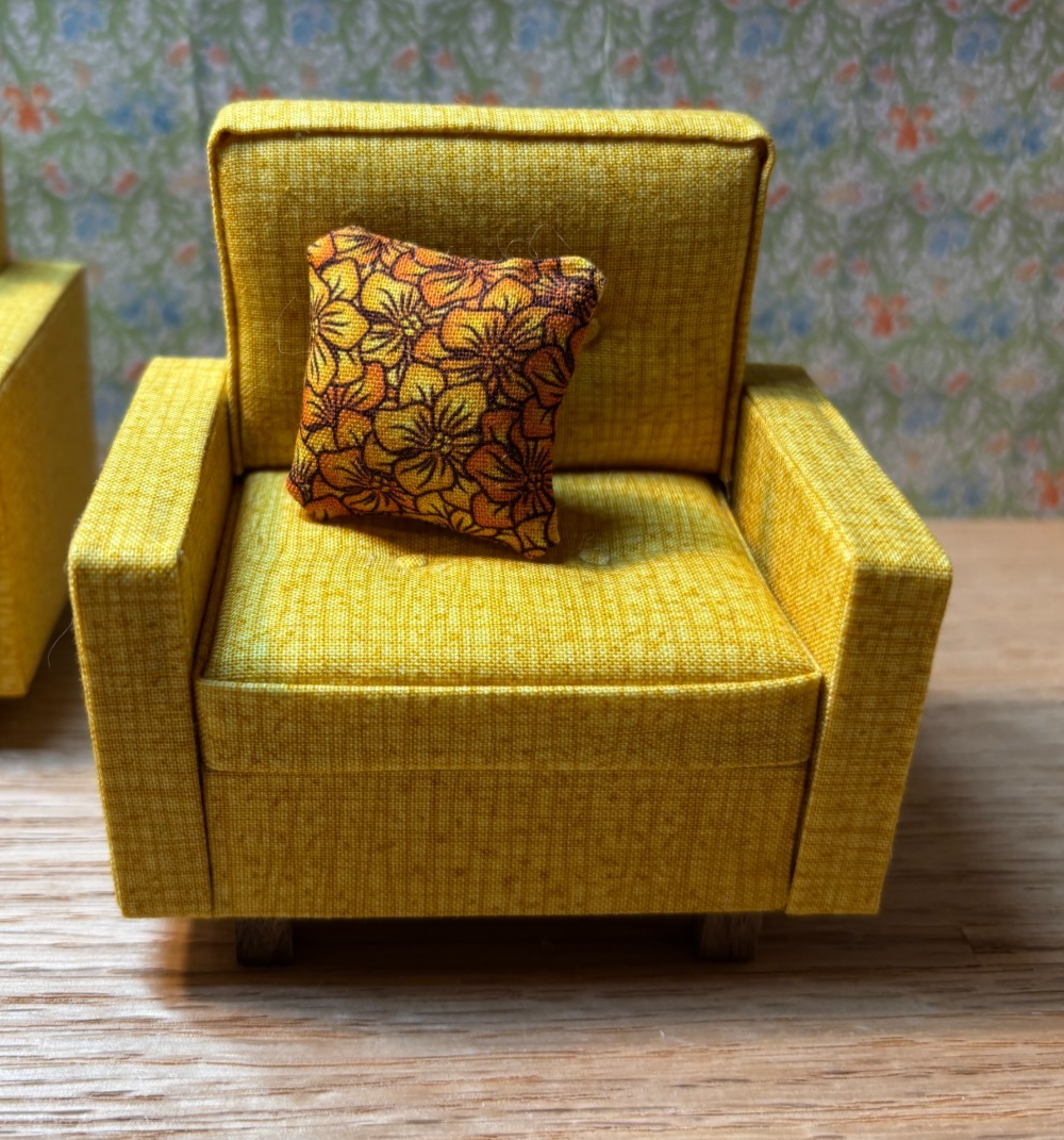 Dollhouse Miniature Mid-Century Modern Sofa and Armchair Handcrafted