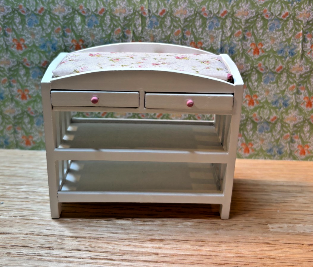 Dollhouse Miniature Crib and Changing Table "Rose Blooms on Pink"