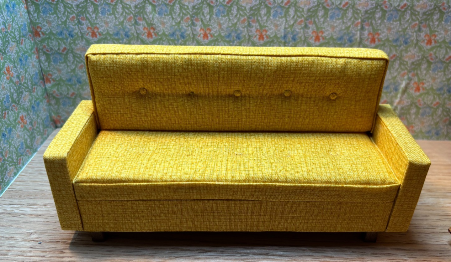 Dollhouse Miniature Mid-Century Modern Sofa and Armchair Handcrafted
