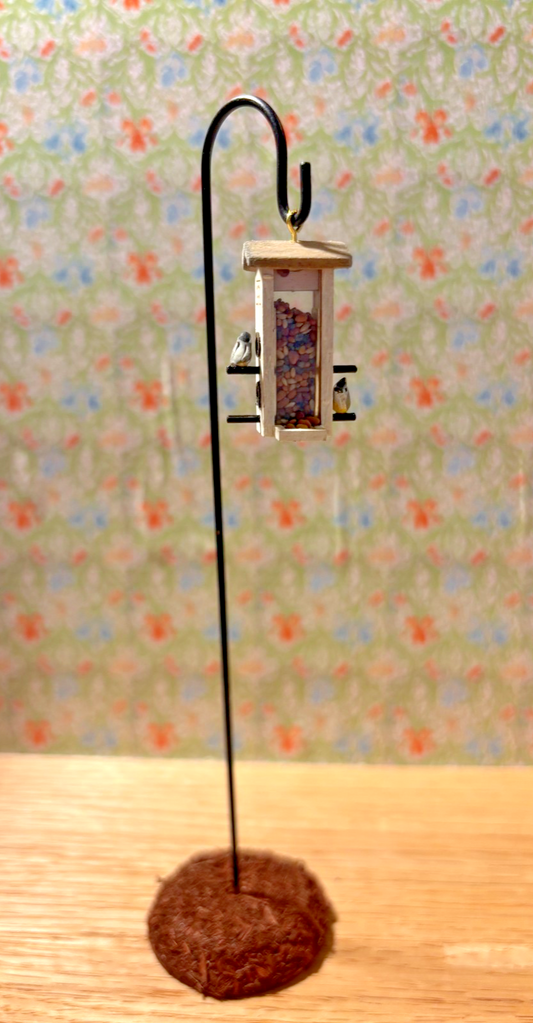 Dollhouse Miniature Handcrafted Birdfeeder on Shepherd's Hook